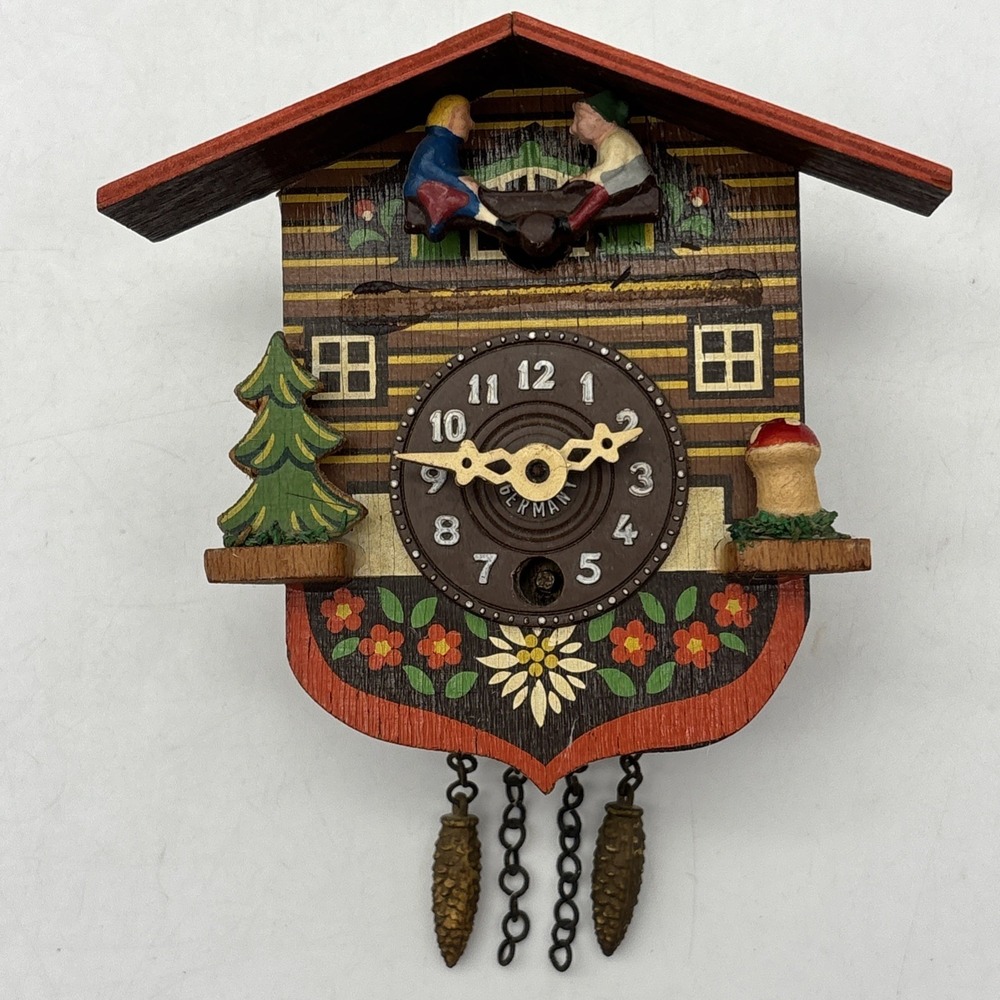 Vintage Wooden Mini Cuckoo Coo Coo Clock Teeter Totter Germany No Key Parts Only